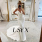 Simple V-Neck Sleeveless Satin Pleats White Mermaid Wedding Dress Open Back Court Train Bridal Gown Custom Made
