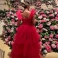 Princess Pink Prom Dress Sweet Multi-layer Evening Dress Sweetheart Floor Lengths فستان سهرة Short Sleeve Party Dresses