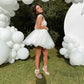 Rückenless V-Ausschnitt Mini Kurzes Hochzeitskleid Eine Linie Brautkleid Abend Partykleid Spitzen Applikationen Vestidos de Novia