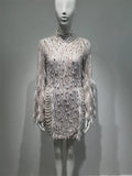 Luxury Exquisite Beading Sequins Feathers Sleeve White Mini Evening Dress Woman Birthday Party Dress Performances Costume