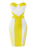 Sexy Women'S Yellow Striped Patchwork White Bandage Dress Strapless Sleeveless Backless Bodycon Mini Dresses Party Vestidos Yellow