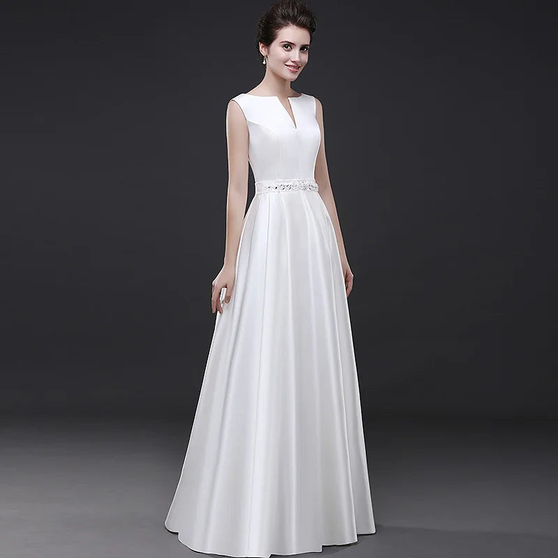 White Satin Bride Maxi Dress Elegant Long Prom Evening Guest Cocktail Party Summer Dresses for Women Slim Wedding vestidos