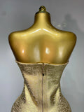 Women Sexy Gold Strapless Bodycon Bandage Dress Fashion Celebrate Evening Party Luxury Birthday Wedding Guest Dress