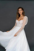 Bling Bling Long Sleeves Sweetheart Ankle Length A Line Wedding Dresses Custom Made Rode De Morrie