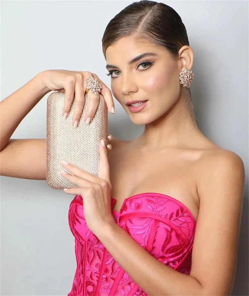 Hot Pink Fishtail Prom Dresses Full Body Lace Embroid Vestidos De Noche Luxury Prom Gown Sexy Mermaid فساتين السهرة hot pink