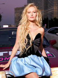Glamorous Black and Baby Blue V-neck Strapless Corset Mini Dress Party Evening Gown