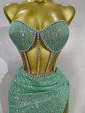 Sparkly Sequins Diamond Birthday Party Two Piece Set Evening Dress Women Sexy Singer Dancer NightClub Bar Performan Costume