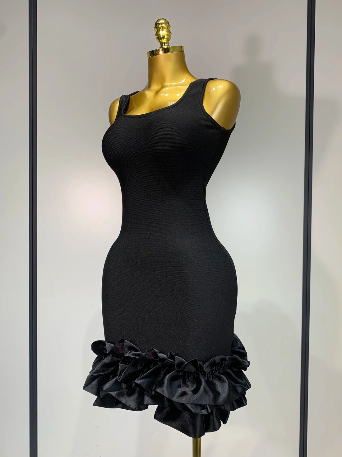 Women Spaghetti Strap Bodycon Short Dress Black Pleated Ruffle Hem Sleeveless Evening Party Cocktail Elegant Birthday Dresses black