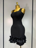 Women Spaghetti Strap Bodycon Short Dress Black Pleated Ruffle Hem Sleeveless Evening Party Cocktail Elegant Birthday Dresses