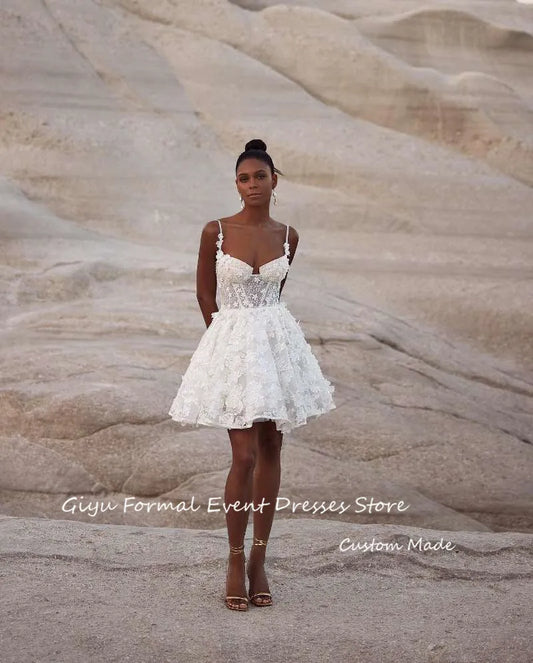 Giyu Modern Lace Short Wedding Dresses Spaghetti Straps Sweetheart Mini Sexy Bridal Gowns Robe de mariage Vestidos Country