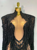 Rhinestones Tassels Mini Dress Suit Luxury Women Sexy See Through Mesh Party Club Dresses Performance Stage Outfit