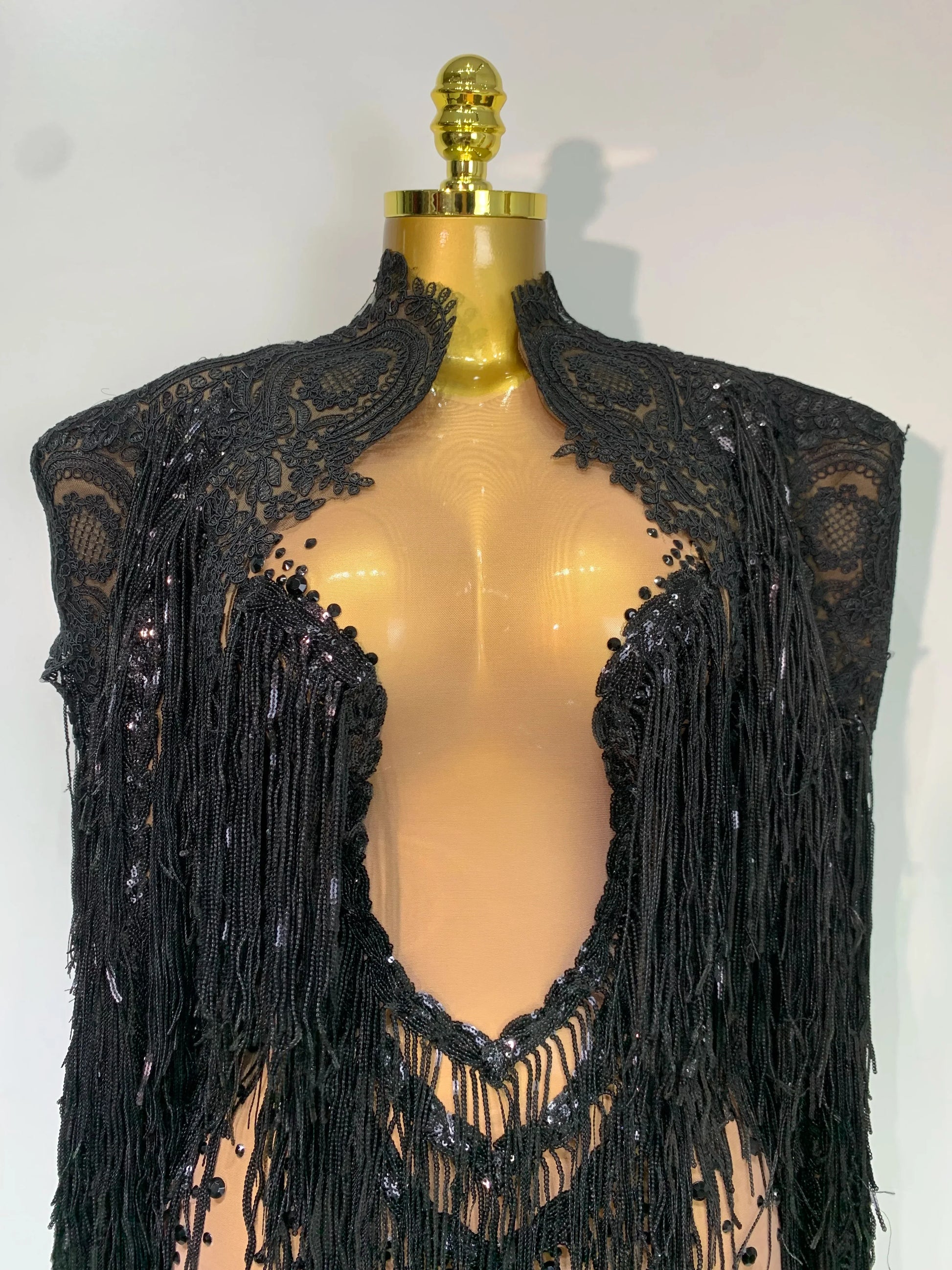 Rhinestones Tassels Mini Dress Suit Luxury Women Sexy See Through Mesh Party Club Dresses Performance Stage Outfit