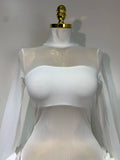 Women Sexy Mesh See through Stereoscopic Flowers White Red Mini Bandage Dress Birthday Evening Party Club Singer Perform Costume