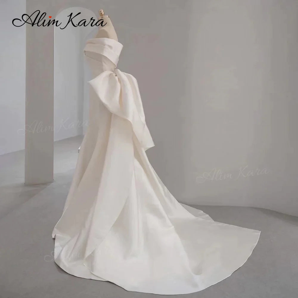 Robe De mariée sirène en Satin Chic, épaules dénudées, 2 en 1, avec traîne à nœud, robe princesse B382, personnalisée 