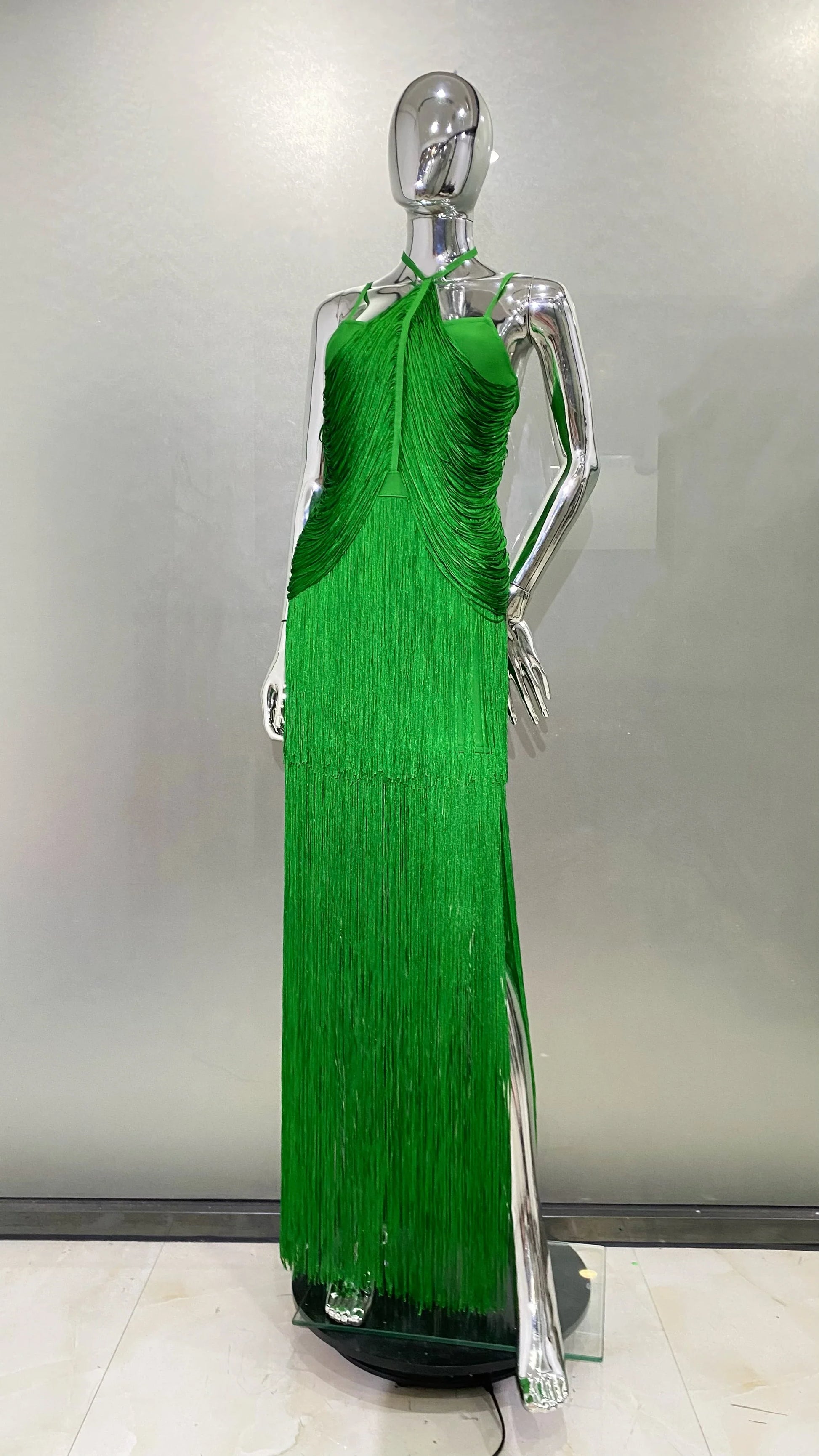 Super Shining Diamond Tassel Sexy V-Neck Mini Dress Fashion Woman Birthday Party Outfit Performance Costume