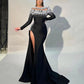 Luxury Pearls Mermaid Prom Dresses Sexy Cut-out High Slit Evening Party Dress Handmade Beaded Stretch Formal Occasion Dresses