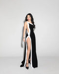 Women Sexy One Shoulder High Split Bodycon Long Bandage Dress Celebrate Birthday Party Photo Shoot Wear