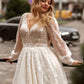 Gorgeous A-line Plus Size Wedding Dresses Tulle Long Sleeve Bridal Gown Sweep Train Oversize Bride Dress Robe de Mariee