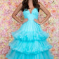 V-neck Tulle Prom Dresses Tiered Ruffle A-line vestidos de noche Elegant Sleeveless Floor-Length Ball Gown Formal Evening