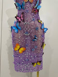 Women Celebrity Luxury Birthday Nightclub Stage Outfit Sparkly Butterfly Purple Sexy Mesh See Through Dress