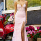 Pink Sexy V-neck Mermaid Prom Dress Spaghetti Strap Backless Vestidos De Fiesta Long Tail Side High Split Graduation Ball