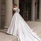 Elegant Satin Wedding Dresses For Women Hight Collar A Line Puff Sleeves Bridal Gowns Vestidos De Novia With Sweep Train