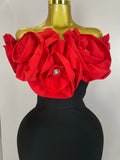 Stereoscopic Red Flowers Sexy Off The Shoulder Ankle Lenght Bandage Dress Woman Birthday Party Vestido Wedding Party Outfit