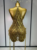 Sparkly Sequin Diamond Mesh Transparent Two Piece Set Women Sexy Evening Party Celebrate Birthday Photo Shoot Wear