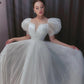 Shiny Glitter Wedding Dresses with Puff Short Sleeve Vintage Bride Dress 2022 Boho Wedding Gowns Princess Robe de Mariee