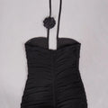 Sexy Women'S Black Chiffon Dress Hanging Neck Style Sleeveless Three-Dimensional Flower Design Bodycon Backless Mini Dress