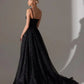 Gold Black Evening Dresses Glitter Tulle Sparkly Bling Long Sweep Train Sweetheart Spaghetti Strap A Line Formal Party Prom Gown