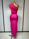 Women Sexy One Shoulder Shinning Crystal Bodycon Bandage Long Dress Celebrate Birthday Elegant Evening Party Club Outfit