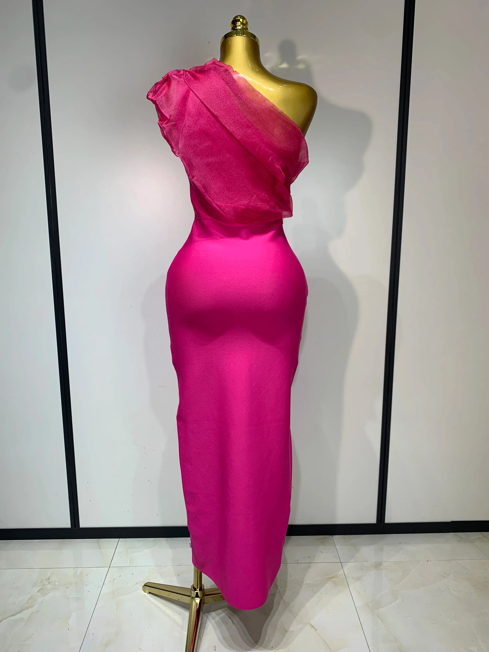 Women Sexy One Shoulder Shinning Crystal Bodycon Bandage Long Dress Celebrate Birthday Elegant Evening Party Club Outfit