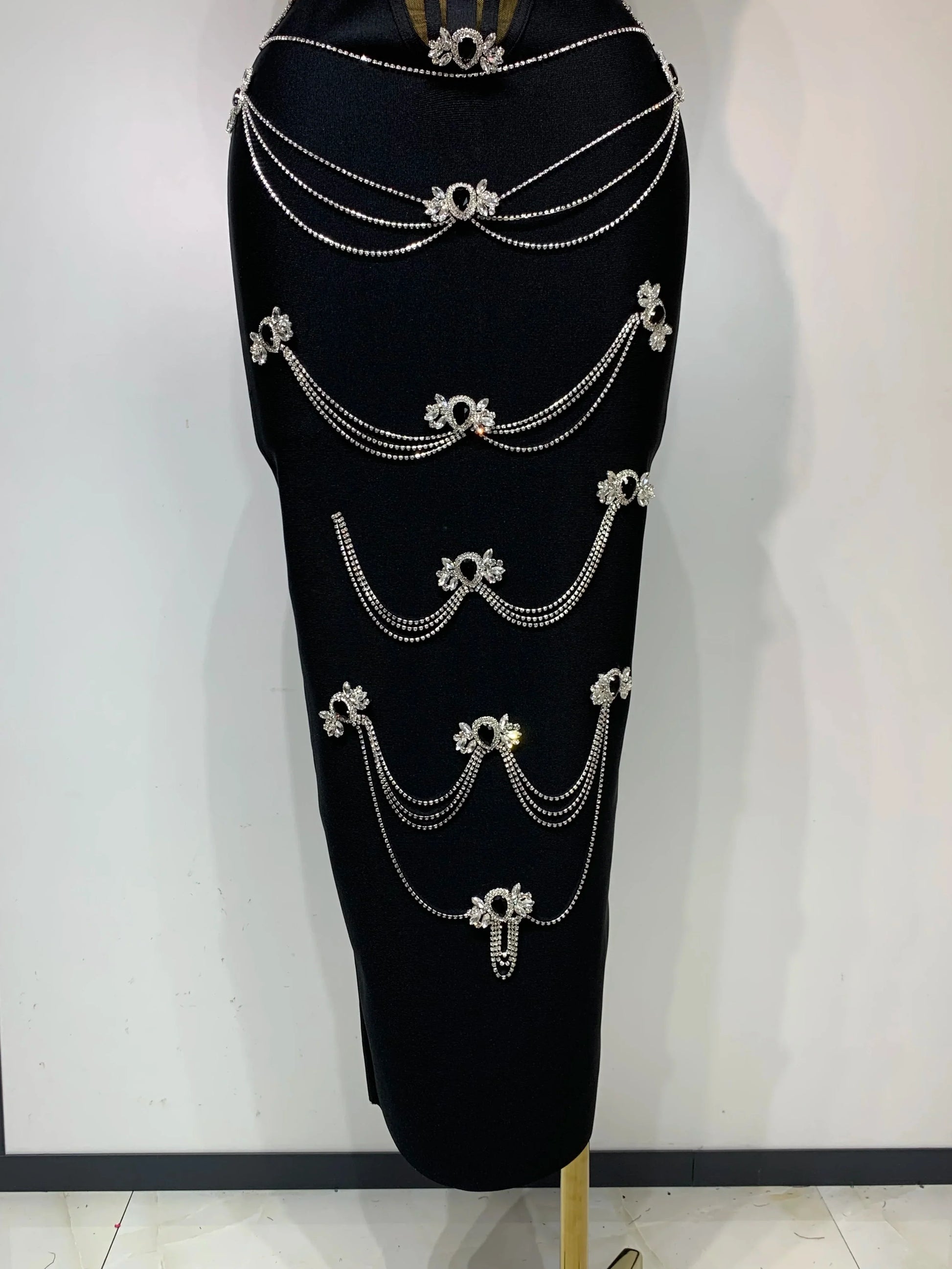 Spaghetti Strap Bodycon Bandage Dress Women Sexy Sparkly Beading Club Evening Party Birthday Dresses Wedding Guest Gown