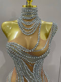Luxury Sparkly Crystals See Through Mini Dress Women Celebrate Birthday Party Gowns Singer Performance Stretch Stage Costume