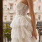 Abgestufte Spitze A-Linie kurze Brautkleider Schatz Ärmel und Partykleider für Frauen Corest Brautes Abendkleid