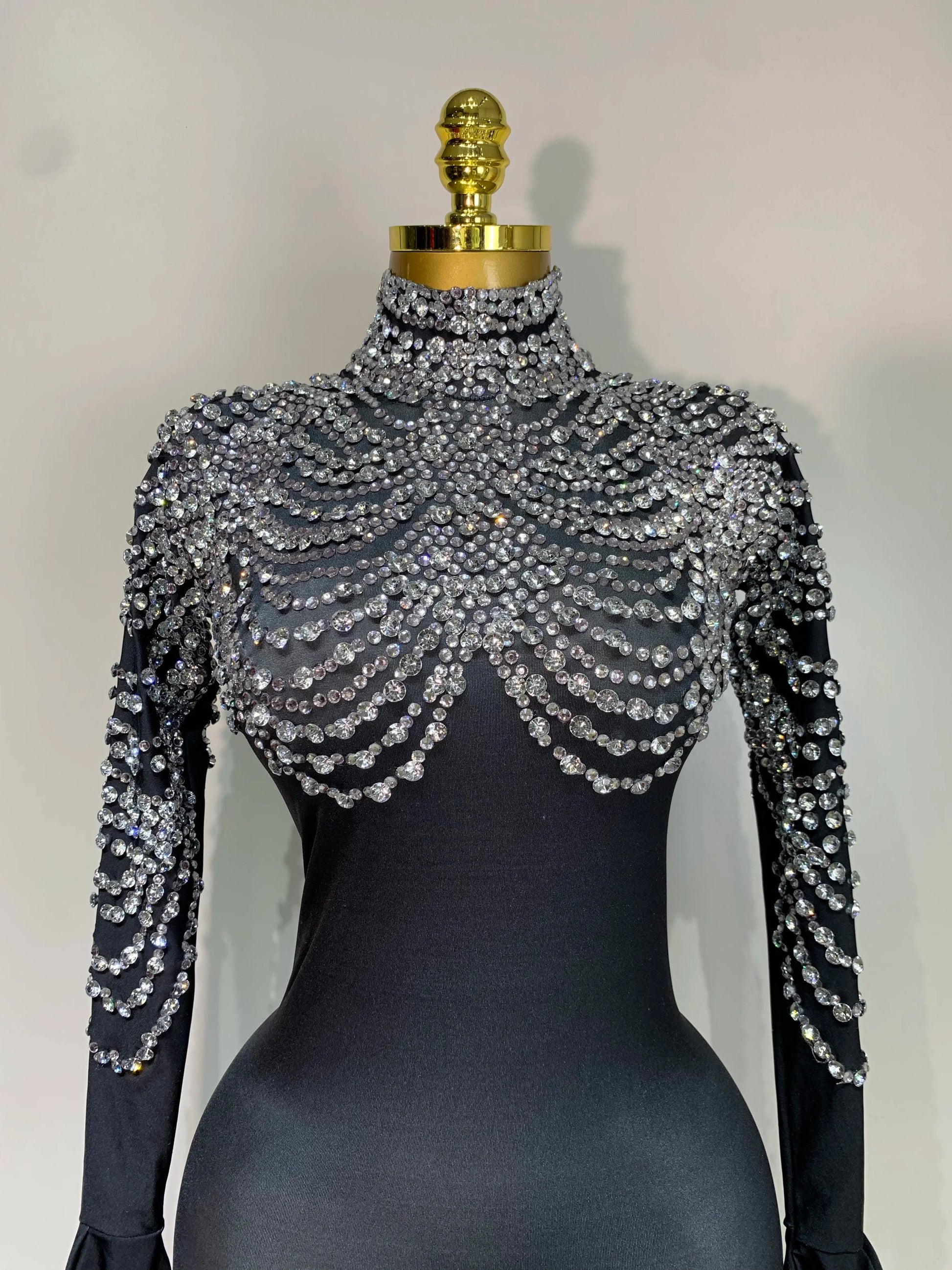 Women Sexy Nightclub Evening Party Drag Queen Singer Dancer Stage Performance Costume Luxury Rhinestone Stretch Jumpsuit