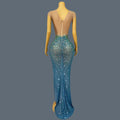 Sparkly Rhinestone Sheer Long Dress With High Side Slits Evening Gown Cocktail Party Club Singer Maxi Dress Ball Dress kongqueyu