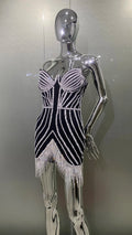 Luxury Shining Diamonds Tassel Strapless Mini Dress Celebrity Birthday Party Evening Dress Stage Performance Costume