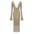 Dresses For Women Deep V Plunge Sexy Long Sleeves Ankle Length Sequins Bodycon Clothes Evening Dress Vestido Light Tan