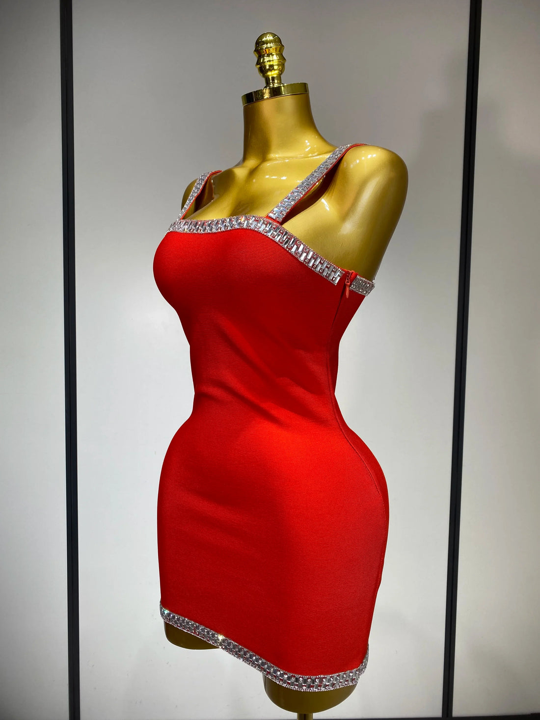 Women Sexy Black Red Sparkly Mini Bodycon Bandage Dress Sleeveless Luxury Diamonds Elegant Evening Club Party Birthday Dress Red