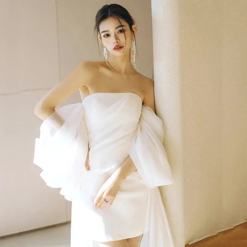 French Bride Wedding Dress Elegant Sexy White Boat Neck Ball Gown Evening Prom Dresses for Women Formal Graduation Party vestido Black