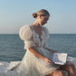 Langer Puffärmel Mini Brautkleider Hoch/niedriger Punkt Net Tüll einfache kurze Hochzeitskleider Knielänge für Frauen anpassen Maßnahmen
