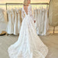A Line Elegant Wedding Dresses Deep V Neck Long Sleeves Lace Bride Gowns for Women Party Floor Length Bridals Dresses