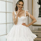 White A-Line Mini Prom Dresses Sweetheart Bow Straps Short Wedding Party Dresses Ruched Lace Up Cocktail Gowns for Women