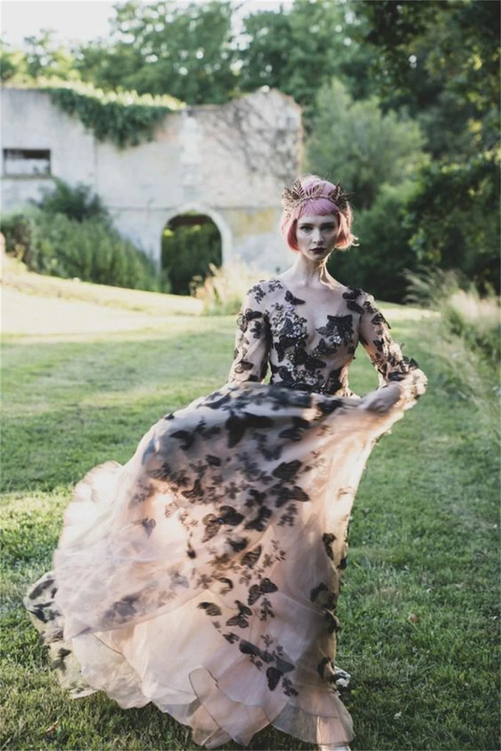 Vestido de fiesta de tul con bordado de encaje, manga larga, línea A, Sexy, con cuello en V, vestido de novia elegante de lujo