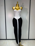Women Sexy Halter Whiter Black Patchwork Bodycon Bandage Dress Celebrity Elegant Evening Party Club Luxury Birthday Dresses White and black