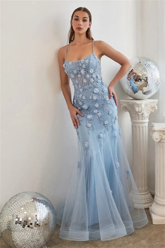 Sexy 3D Lace Embroid Mermaid Vestidos De Noche Lavender Fishtail Prom Dress 2023 Fairy Trumpet Corset فساتين السهرة