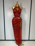 Sexy Shiny Diamond Two Piece Set Women Evening Celebrate Festival Luxury Birthday Party Nightclub Singer Stage costume Red
