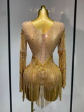 Luxury Birthday Evening Party Gown Sparkly Rhinestone Bodysuit Women Sexy Mesh See Through Performance Dance Stage Costume